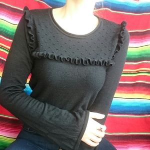 100% merino black ruffle sweater flared sleeves